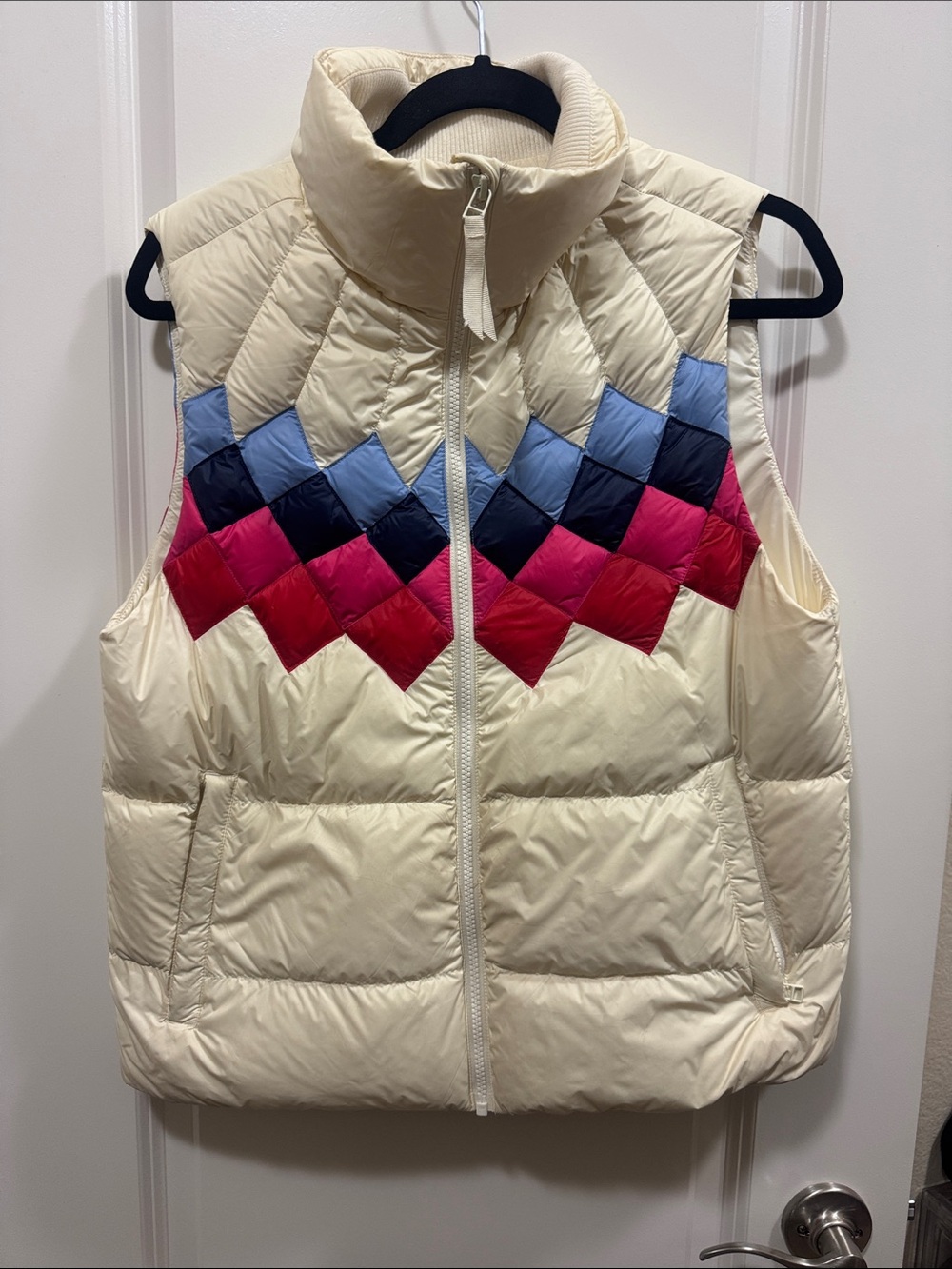 Marine Layer Cream Quilted Kids Vest with Colorblock Chevron